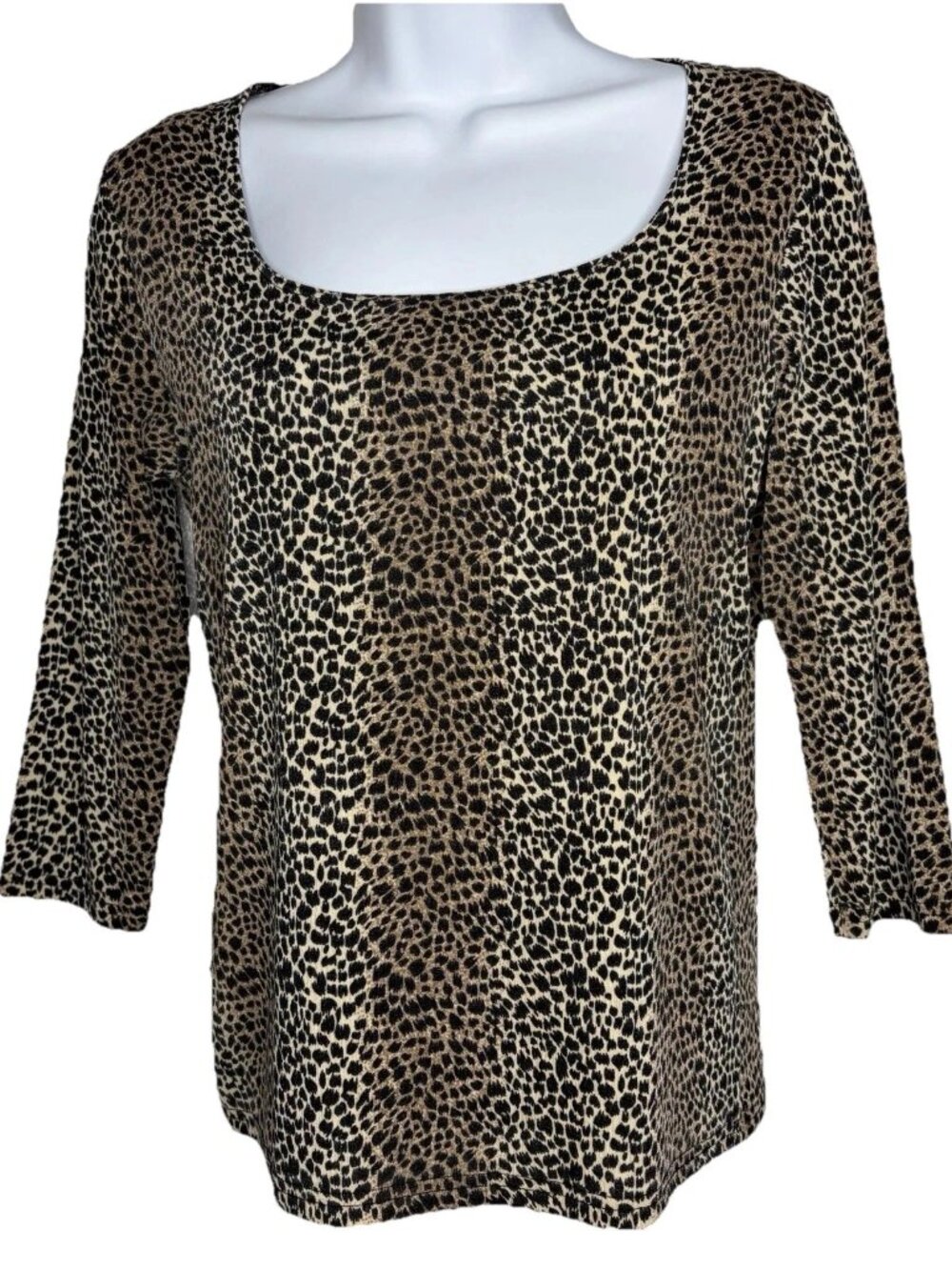 Vintage 90s Western Connection Shirt Top Sz M Leopard Print 3/4 Sleeves Stretch